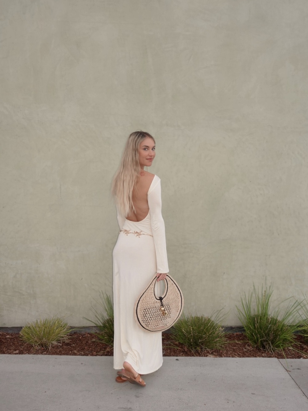 Butter Yellow Long Sleeve Open-Back Maxi Dress